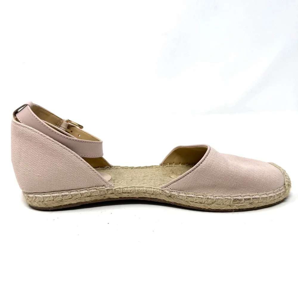 Michael Kors Womens Blush Pink Canvas Ankle Strap Espadrille Flats MK Logo 7M